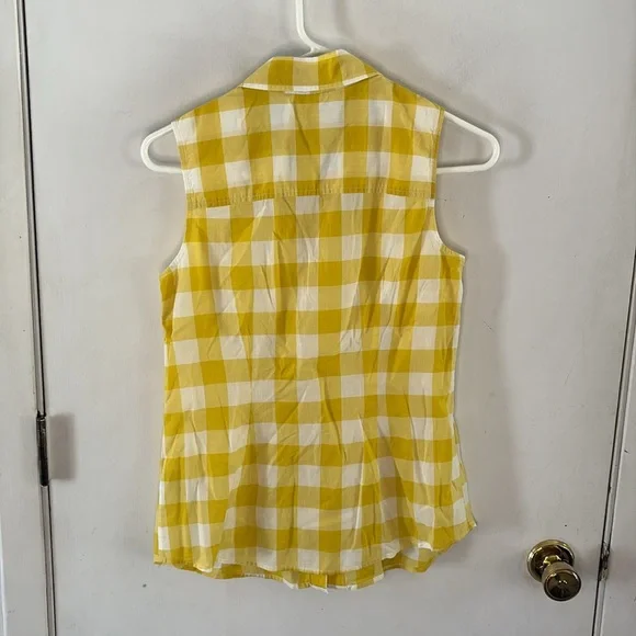 Boden  bright yellow white gingham fitted sleeveless blouse shirt Size 8 - Picture 7 of 7